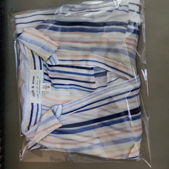 Anthro Cloth & Stone Blouse Watercolor Stripes Lightweight Semi-Sheer XS - Picture 8 of 8
